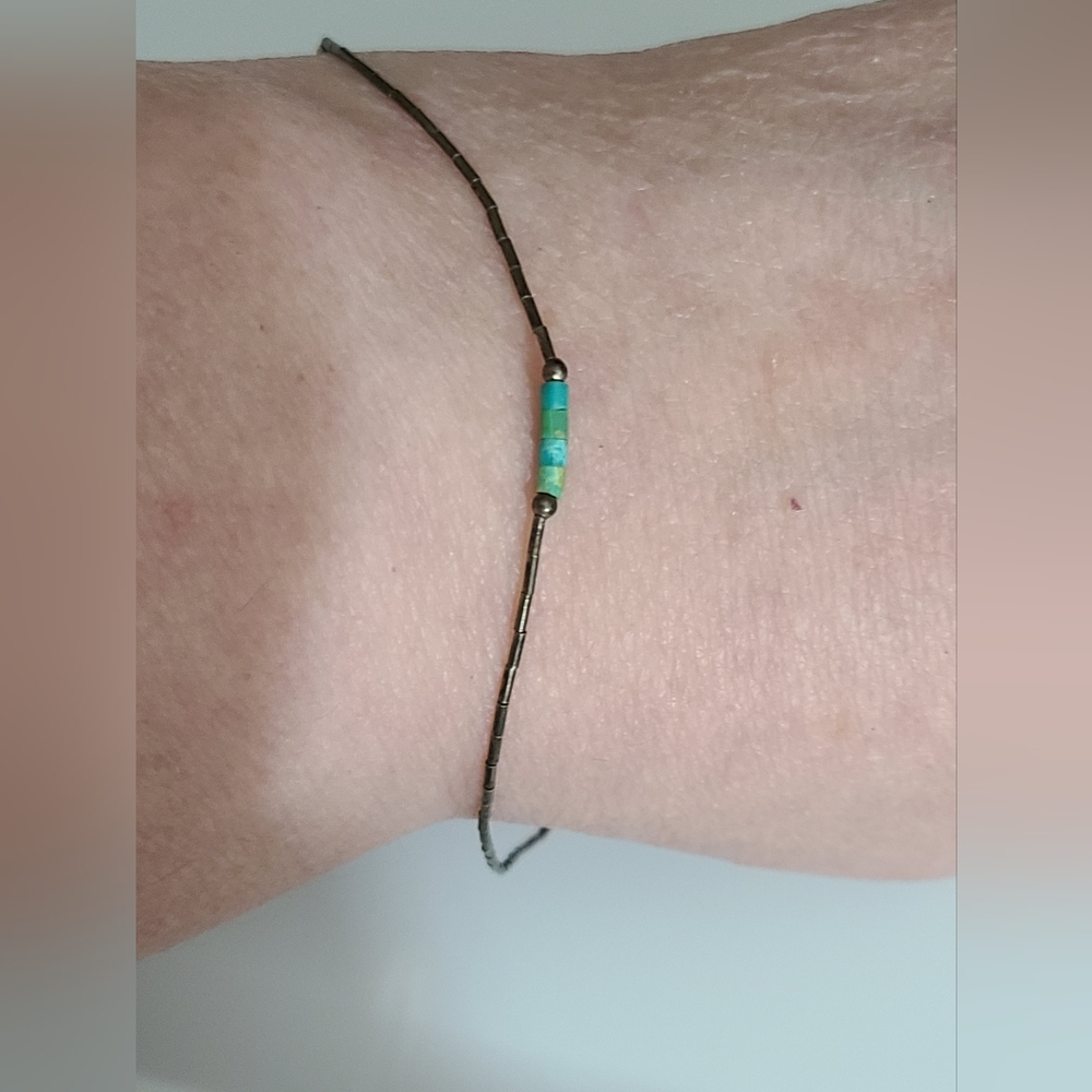Vintage liquid silver navajo NA bracelet anklet turquoise heshi beads sterling